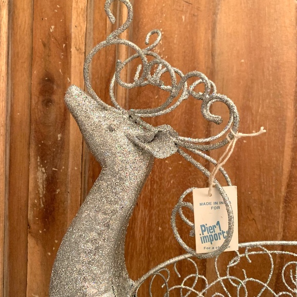 Pier 1 Silver Metal Glitter Reindeer Sleigh Basket Holiday Decor - Picture 3 of 8
